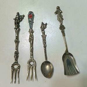 Vintage sugar spoon and olive fork lot of 4